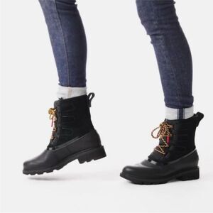 Sorel Lennox Street Lace Black Boots Waterproof Brand New In the Box